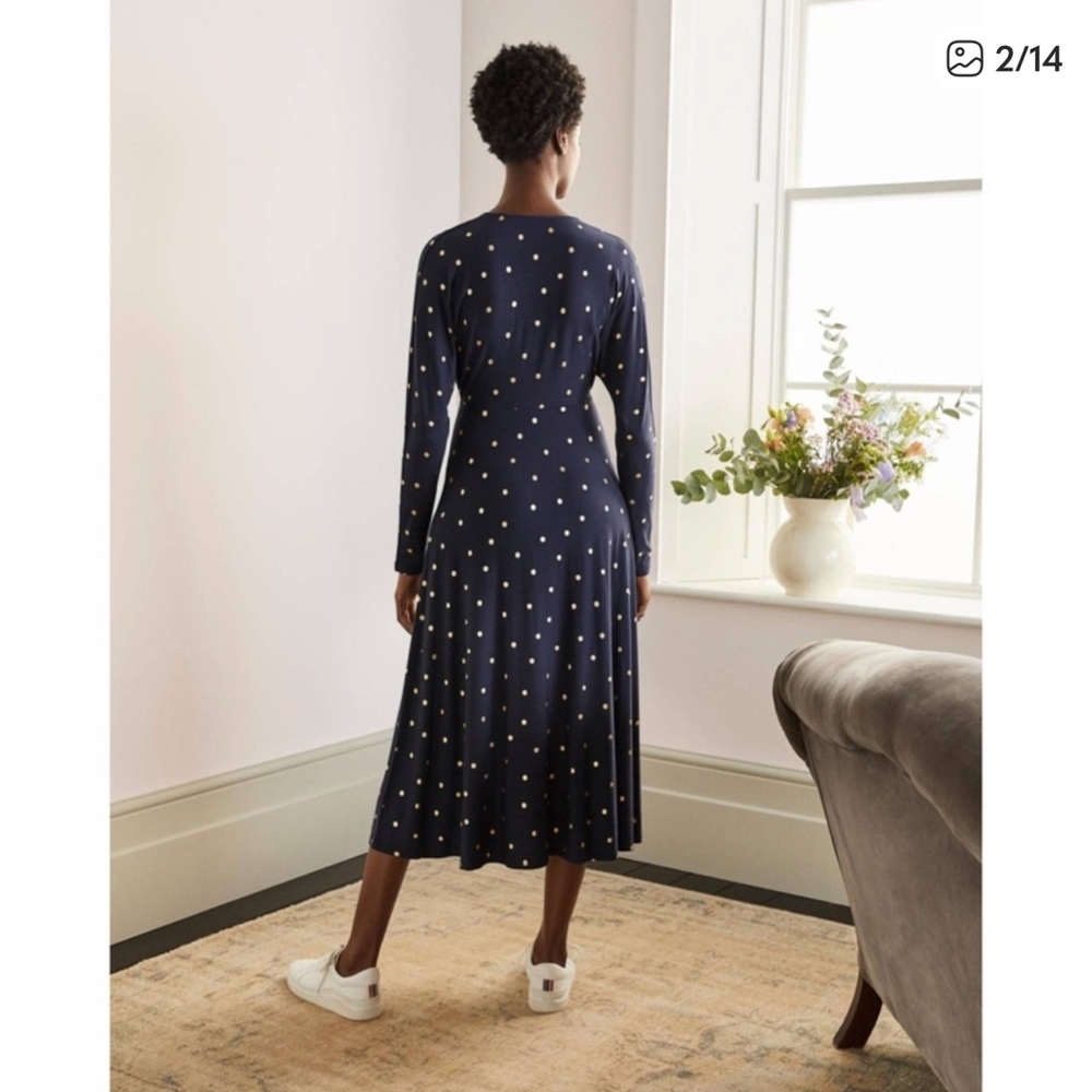 Boden Gemma Jersey Dress‎ size 4 blue and metallic polka dot - Picture 2 of 14
